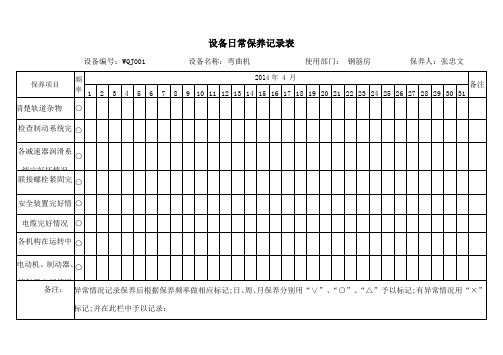 机械设备维修保养记录表