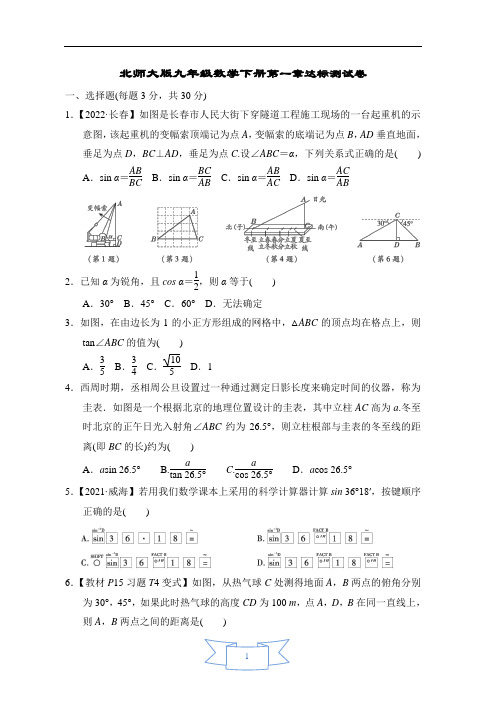 北师大版九年级数学下册第一章达标测试卷含答案