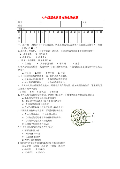 最新-2018年七年级生物下学期期末考试题 济南版 精品