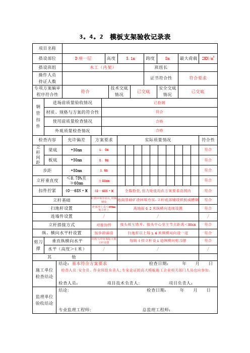 3.4.2模板支架验收记录表