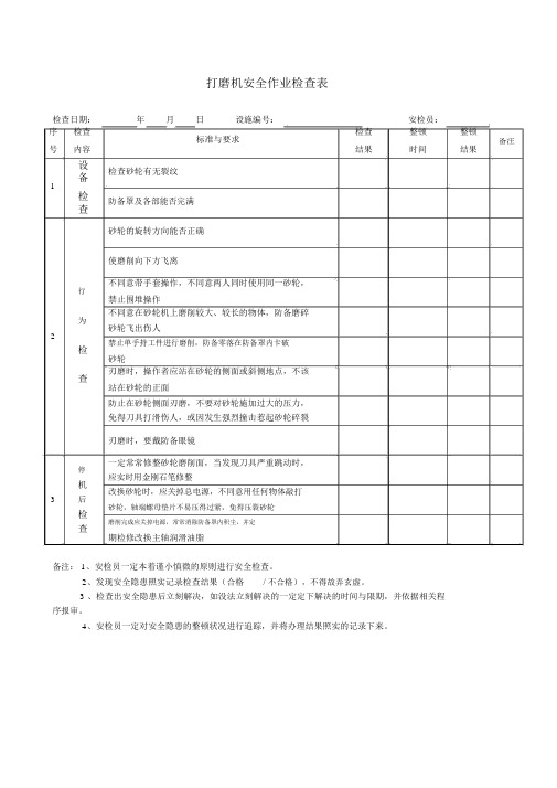 打磨机安全作业检查表