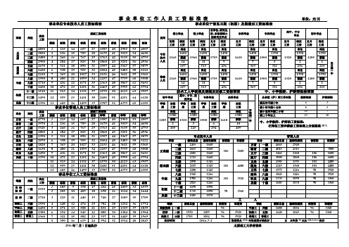 事业单位工作人员工资标准表