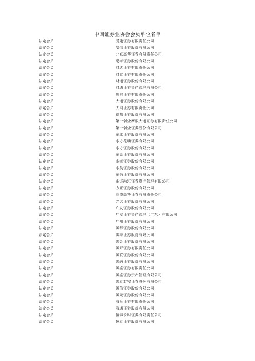 中国证券业协会会员单位名单.