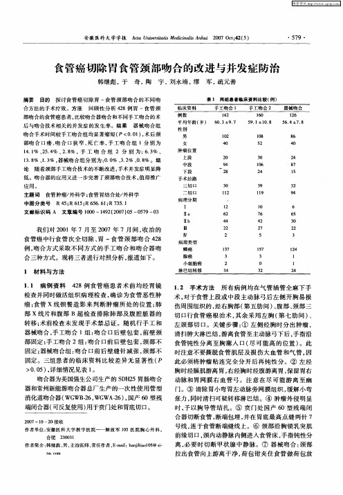 食管癌切除胃食管颈部吻合的改进与并发症防治