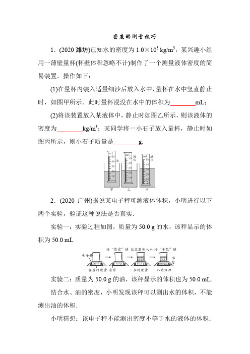 2021年春人教版物理中考专题训练 密度的测量技巧