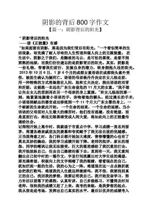 作文范文之阴影的背后800字作文