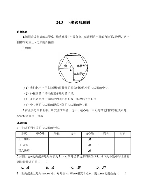 人教版九年级上册数学同步练习《正多边形和圆》(习题+答案)