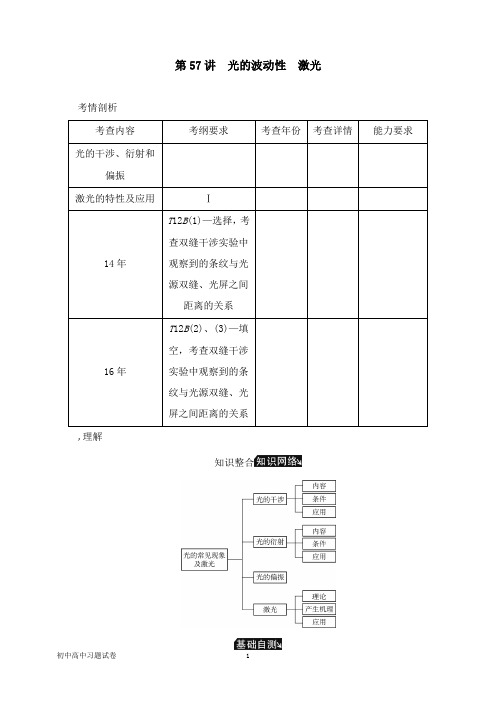 【物理试题】江苏专版2019年高考物理总复习第57讲光的波动性激光讲义.doc