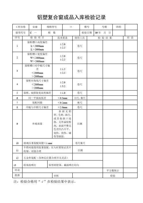 铝合金窗出厂检验记录