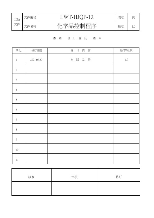 ISO14001：2015化学品管理控制程序