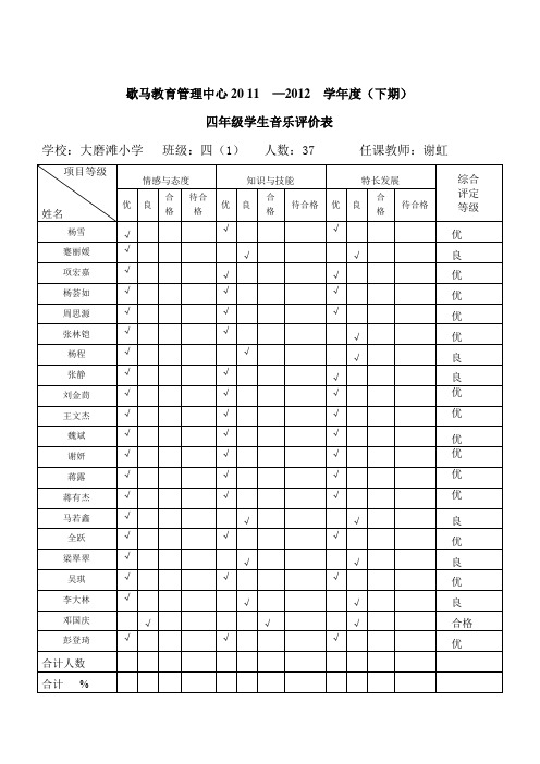 2--6年级音乐评价表