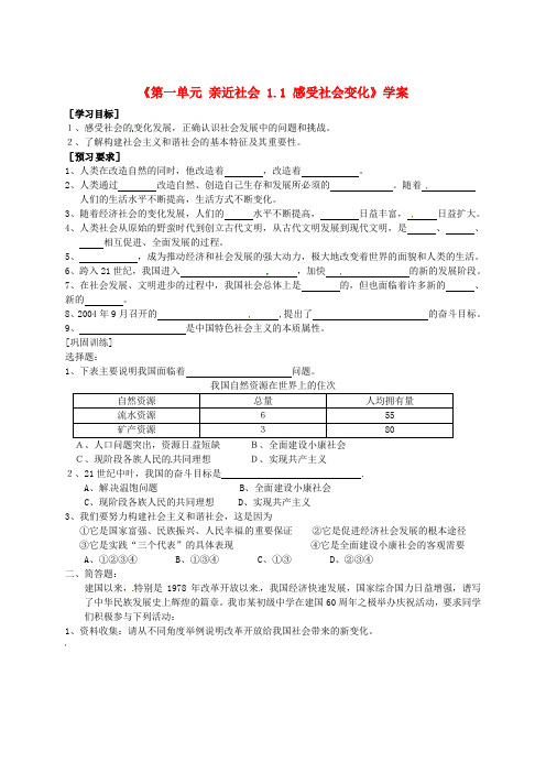 苏教版初中政九年级上册1.1感受社会变化word教案(4)