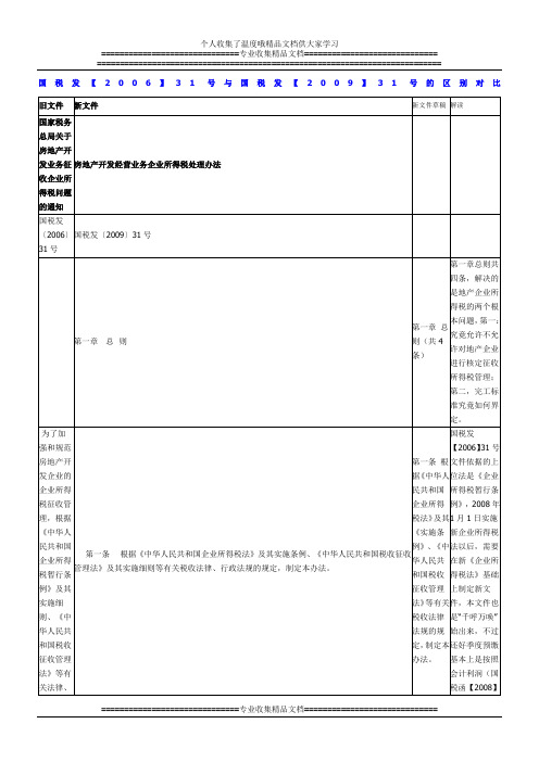 国税发【2006】31号与国税发【2009】31号的区别对比