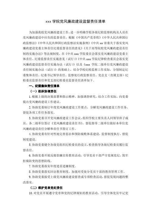 高校大学学院党风廉政建设监督责任清单范文.docx