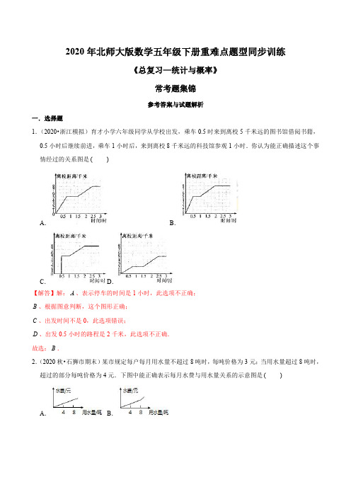 2020年北师大版数学五年级下册重难点题型训练《总复习—统计与概率》常考题集锦(解析版)