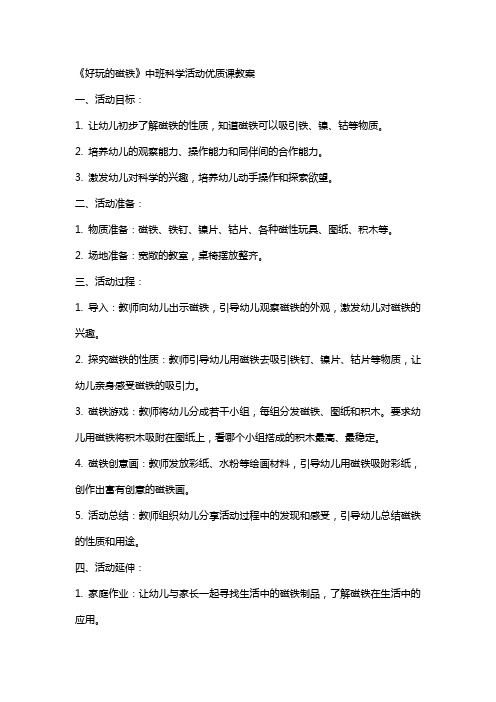 《好玩的磁铁》中班科学活动课教案