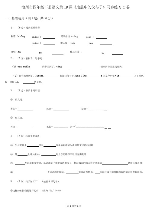 池州市四年级下册语文第19课《地震中的父与子》同步练习C卷