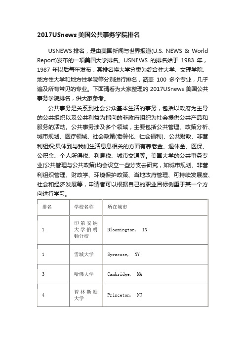 2017USnews美国公共事务学院排名