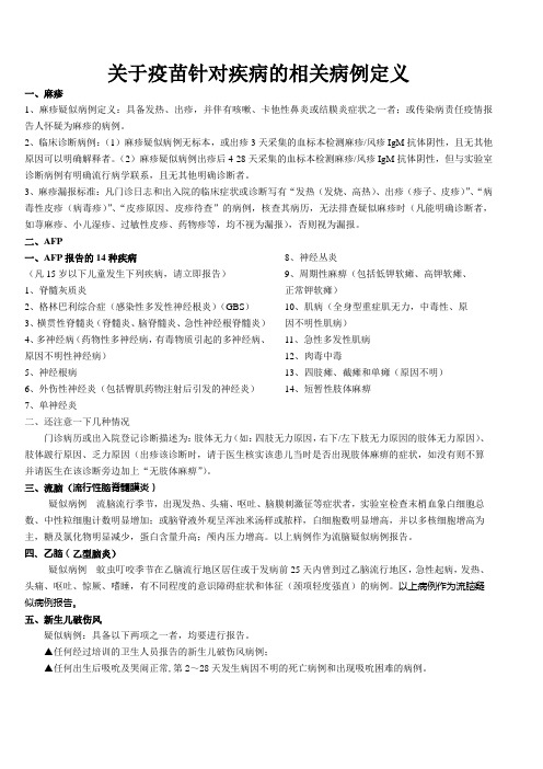 关于疫苗针对疾病的相关病例定义