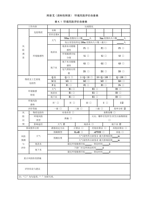 环境风险评价自查表word版