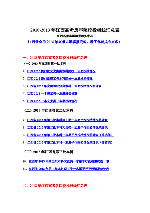 2010-2013年江西高考历年院校投档线汇总表