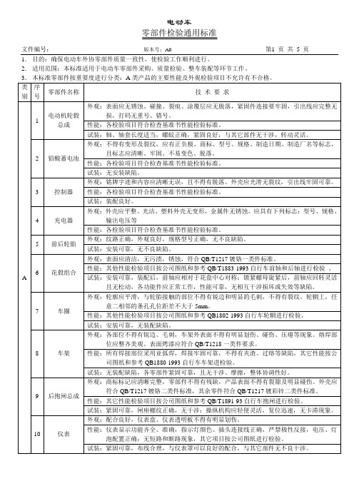 电动车零部件检验通用标准