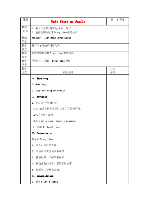 四年级英语上册 Unit6 第六课时教案 人教PEP(标准版)