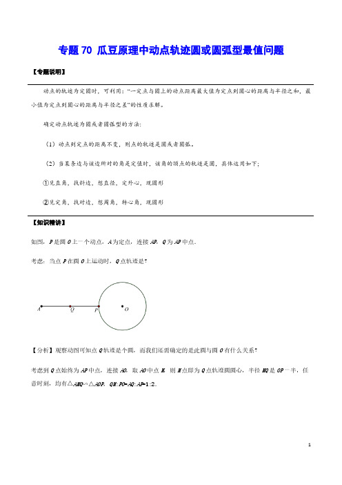 2021年中考数学重难点专项突破专题70 瓜豆原理中动点轨迹圆或圆弧型最值问题(解析版)