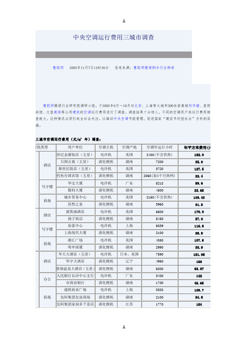 中央空调运行成本测算