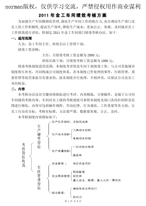 机加工车间绩效考核方案