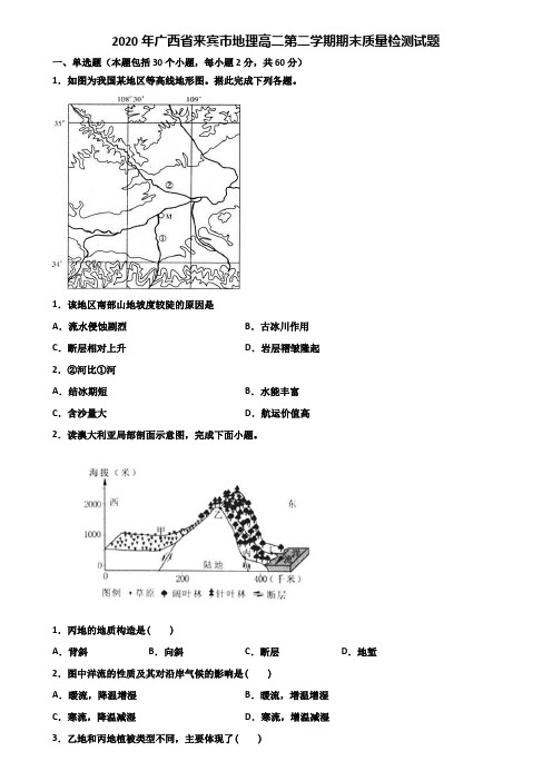 2020年广西省来宾市地理高二第二学期期末质量检测试题含解析