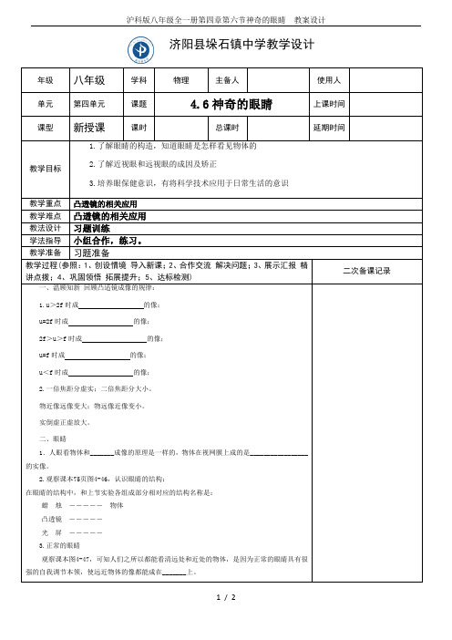 沪科版八年级全一册第四章第六节神奇的眼睛  教案设计