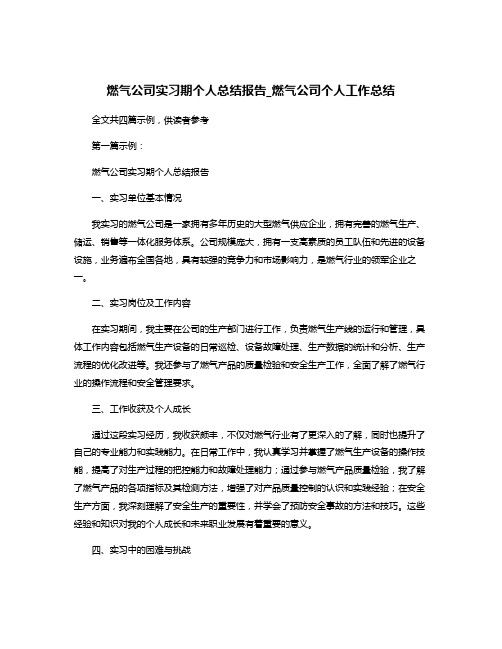 燃气公司实习期个人总结报告_燃气公司个人工作总结