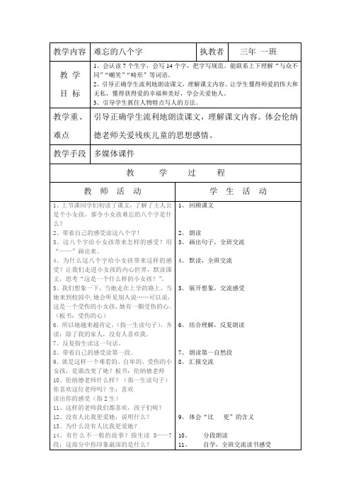 难忘的八个字 -完整版教学设计