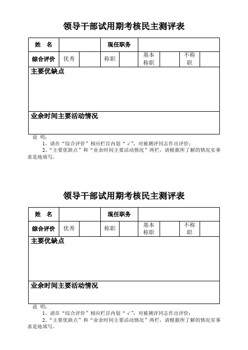 领导干部试用期考核民主测评表资料