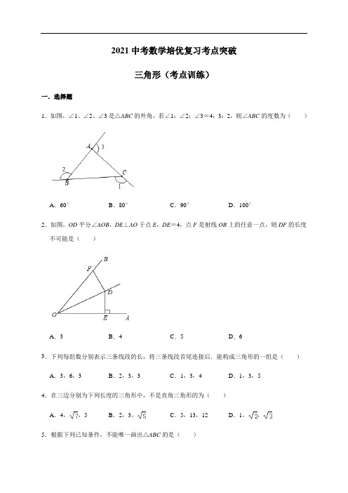 2020-2021学年九年级中考数学培优复习三角形(考点训练)