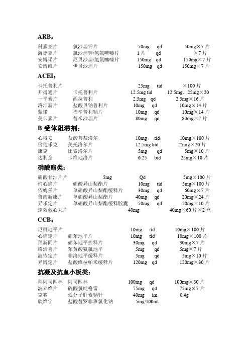 常用高血压药物