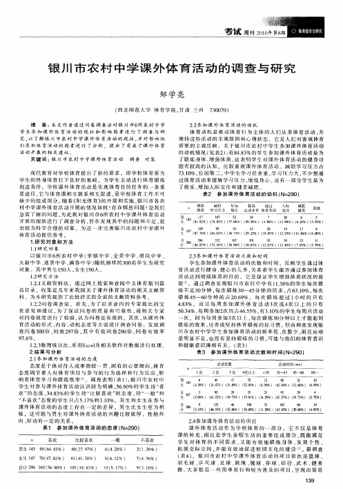 银川市农村中学课外体育活动的调查与研究