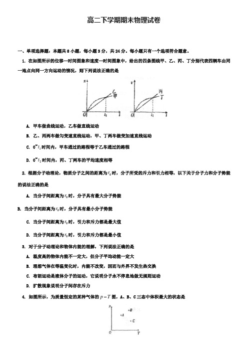 (高二下物理期末20份合集)青海省西宁市高二下学期物理期末试卷合集