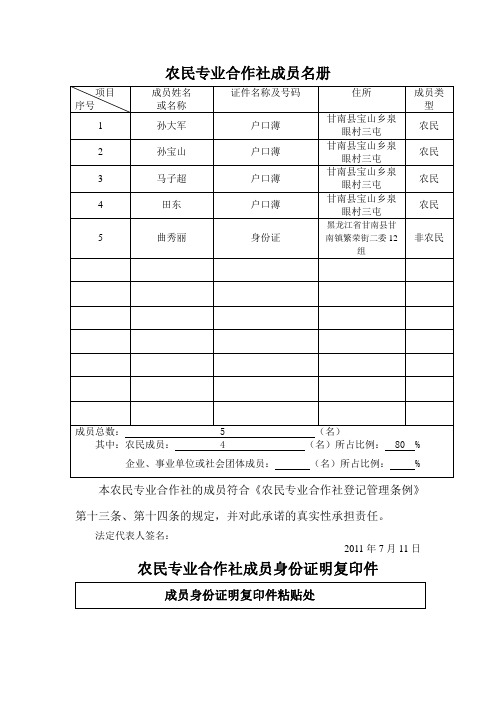 成员名册及身份证明复印件