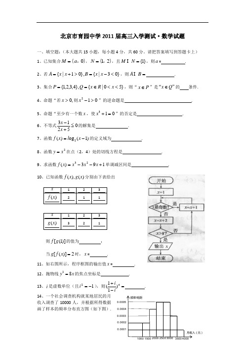 2019年最新高三题库 北京市育园中学2019届高三入学测试