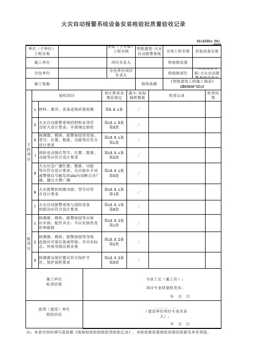 (其他设备安装)火灾自动报警系统设备安装检验批质量验收记录