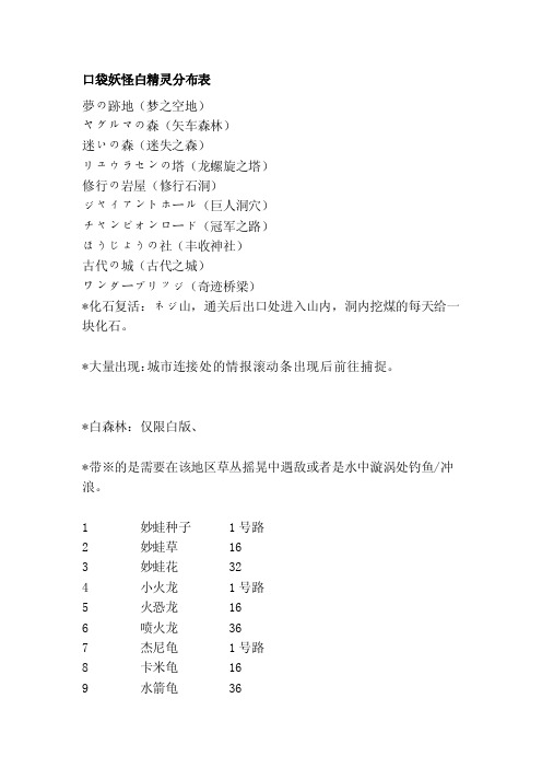 [计划]口袋妖怪白精灵分布表