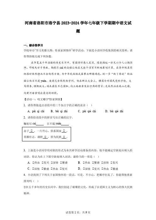 河南省洛阳市洛宁县2023-2024学年七年级下学期期中语文试题