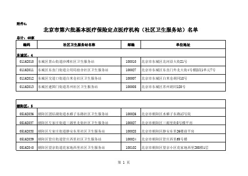 北京市第六批基本医疗保险定点医疗机构 社区卫生服