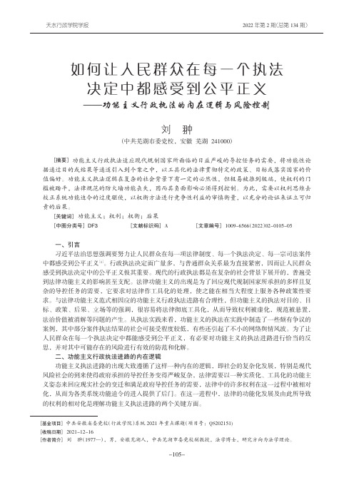 如何让人民群众在每一个执法决定中都感受到公平正义——功能主义行政执法的内在逻辑与风险控制