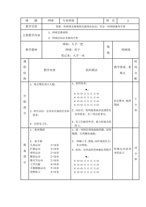 《公共体育(网球)》网球竞赛规则与裁判法教案