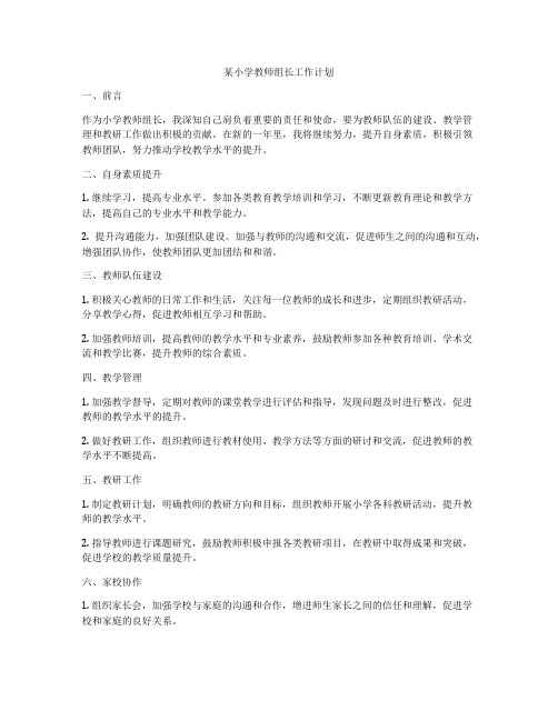 某小学教师组长工作计划