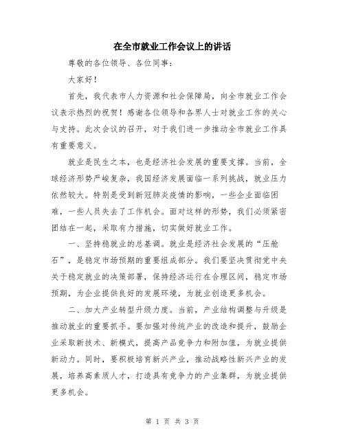 在全市就业工作会议上的讲话