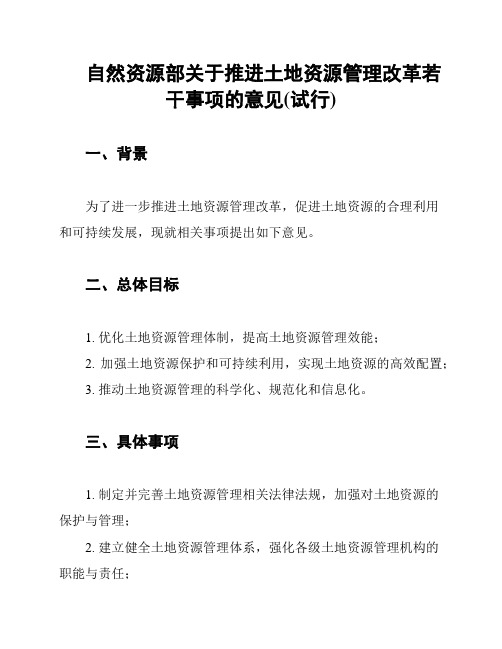 自然资源部关于推进土地资源管理改革若干事项的意见(试行)